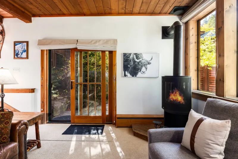 Gas fireplace and patio door in the living room