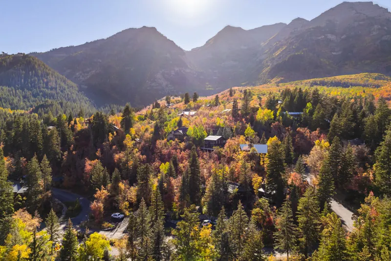 Aerial view of Sundance Resort and Mount Timpanogos in Provo Canyon